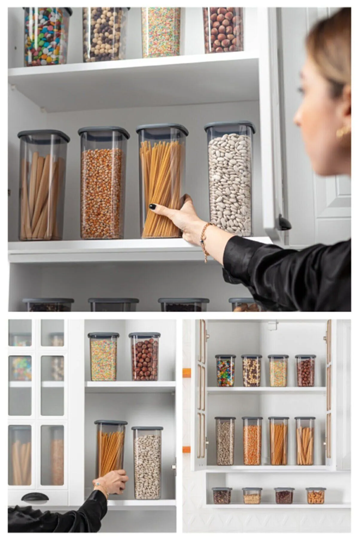 18'li Etiketli Square Kare Erzak Saklama Kab Seti x6(550ml-1200ml-1750ml) Sert Kapakl Kavanoz