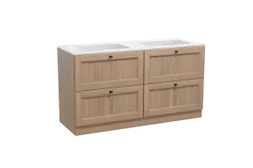 Balmani Lemon meuble salle de bains à poser 150 x 55 cm chêne vieilli avec Tablo Strada double vasque en marbre composite blanc 